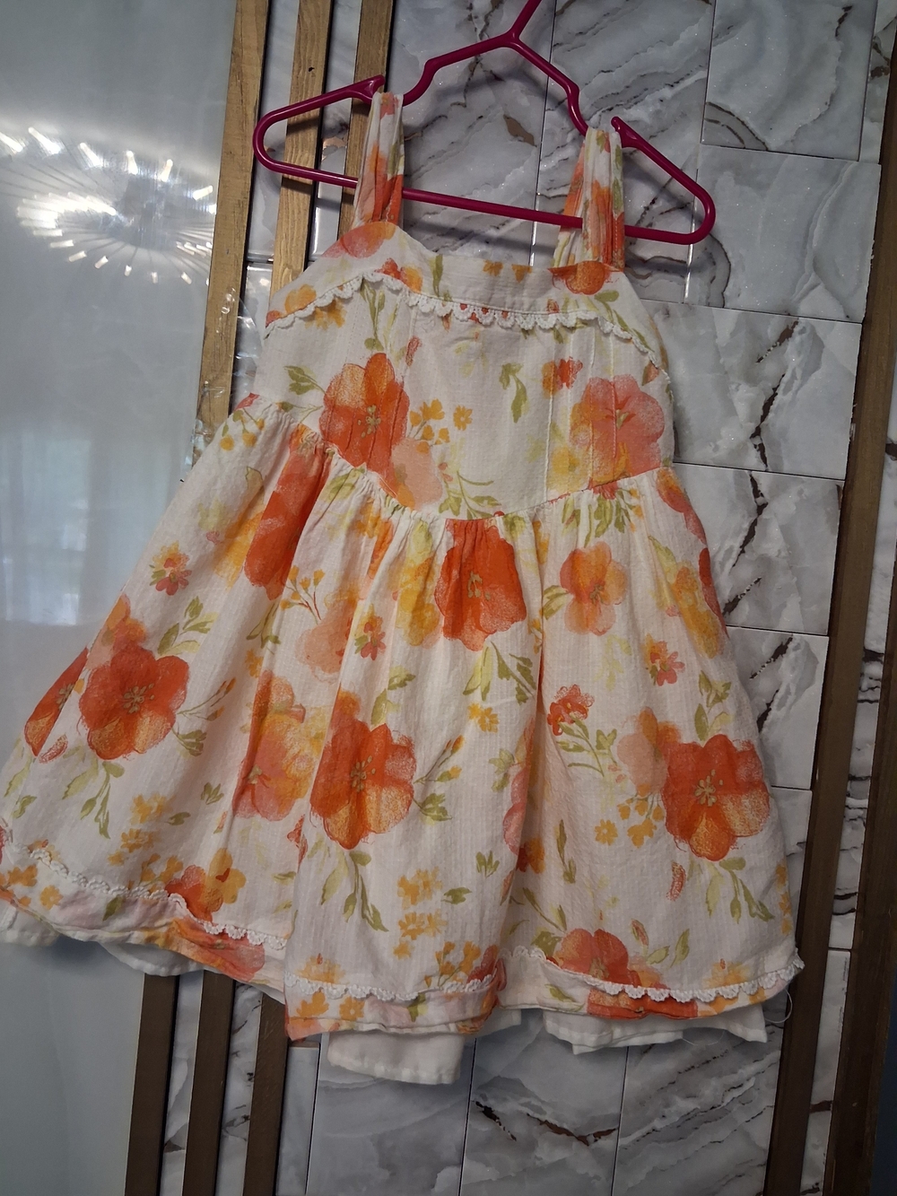 Girls Floral Sundress - White & Orange